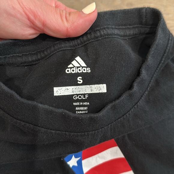 ADIDAS Black Cotton USA Golf Short Sleeve Crew Neck Tee Shirt T Top Size Small - Picture 7 of 10